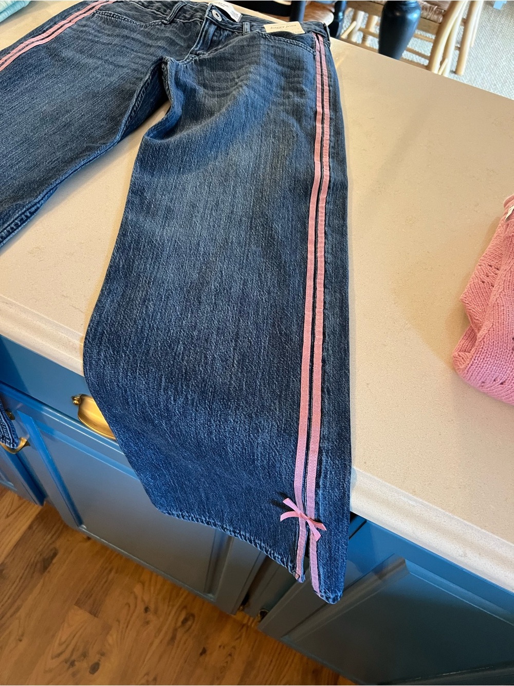 abercrombie kids Denim Jeans with Pink Side Stripes